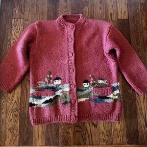 Women’s Pink Wool Knit Button-Up Cardigan Sweater
